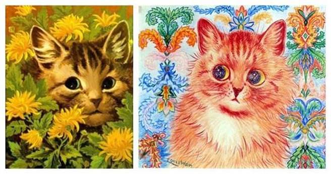 左边是他发病前的作品，右边是发病初期的画。