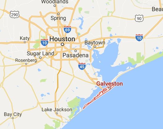 红色标记的加尔维斯顿